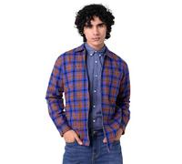 Enorsia Mens Yarn Dyed Flannel Shacket - Soft Cotton Twill, Checkered Design, Zip Fastening, Classic Pointed Collar, Adjustable Buttoned Cuffs for Custom Fit (UK, Alpha, L, Regular, Regular, Blue)