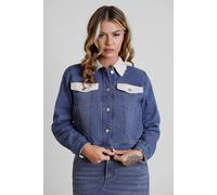 ENORSIA Mid Blue Borg Collar Cropped Denim Jacket - 18 - 79% Cotton, 18.8% Polyester, 2.2% Elastane; Body Lining: 100% Cotton; Collar, Pocket & Sleeve Lining: 100% Polyester - Mid Blue