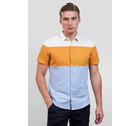 ENORSIA Multicoloured White/Orange/Blue Linen Blend Colour Block Shirt - L - Multicoloured - 55% Linen, 45% Cotton