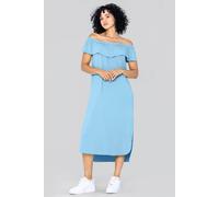 Enorsia Off Shoulder Ruffle Jersey Nightdress In Blue Blue