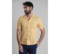 ENORSIA Pencilled Revere Collar Short Sleeve Shirt - L - Light Orange - 100% Cotton