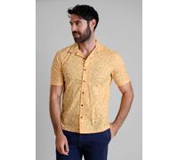 ENORSIA Pencilled Revere Collar Short Sleeve Shirt - XL - Light Orange - 100% Cotton