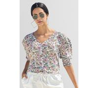 Enorsia Printed Flute Sleeve Blouse In White White