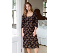 Enorsia Printed Square Neck Nightdress In Black Black