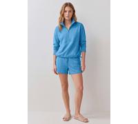 Enorsia Quarter Zip Relaxed Sweatshirt And Short Set In Blue Blue