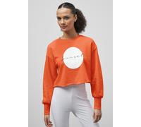 ENORSIA Raw Edge Chest Print Sweatshirt - 10 - Orange - 77% Cotton, 23% Polyester