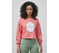 ENORSIA Raw Edge Chest Print Sweatshirt - 12 - Pink - 77% Cotton, 23% Polyester