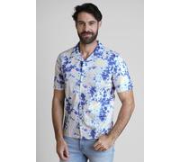 ENORSIA Revere Collar Short Sleeves Printed Shirt - L - Navy - 100% Cotton.