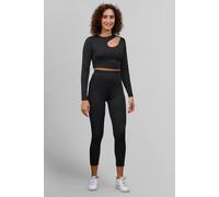 Enorsia Ribbed Crop Top & High Waist Leggings Set In Black Black