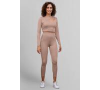Enorsia Ribbed Crop Top & High Waist Leggings Set In Cream Cream