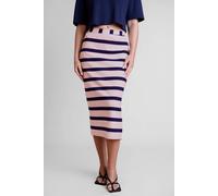 Enorsia Rose White Striped Jersey Midi Skirt Multi