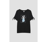 Enorsia Ruched Sleeves Chest Printed T-Shirt In Black Black