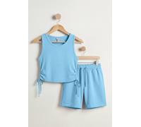 Enorsia Ruched Tank Top And Regular Shorts Set In Blue Blue