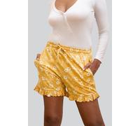 Enorsia Ruffle Hem Printed Jersey Shorts In Yellow Yellow