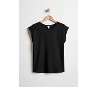 Enorsia Shoulder Padded Cap-Sleeve Roll-Up T-Shirt In Black Black
