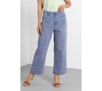 ENORSIA Sky Decorative Button Cropped Wide Leg Jeans - 8 - 99% Cotton, 1% Spandex - Sky
