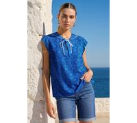 Enorsia Sleeveless Blouse With Lace Trim Print In Blue In Navy Navy