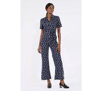 Enorsia Snow Leaf Heavy Jersey Wide Leg Jumpsuit In Blue Blue
