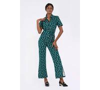 Enorsia Snow Leaf Heavy Jersey Wide Leg Jumpsuit In Green Green