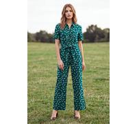 Enorsia Snow Leaf Heavy Jersey Wide Leg Jumpsuit In Green Green