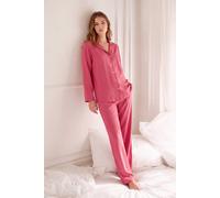 Enorsia Soft Touch Button Through Shirt And Trouser Pyjama Set In Red Red
