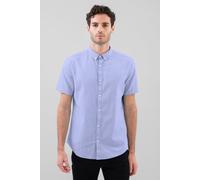 ENORSIA Solid Linen Blend Short Sleeve Shirt - M - Blue - 55% Linen, 45% Cotton