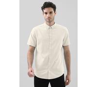 ENORSIA Solid Linen Blend Short Sleeve Shirt - S - Beige - 55% Linen, 45% Cotton