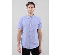 ENORSIA Solid Linen Blend Short Sleeve Shirt - S - Blue - 55% Linen, 45% Cotton