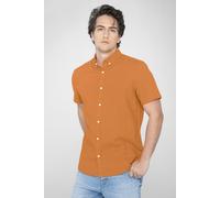 ENORSIA Solid Linen Blend Short Sleeve Shirt - XL - Orange - 55% Linen, 45% Cotton