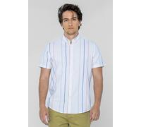 ENORSIA Stripe Short Sleeve Oxfrod Shirt - M - 100% Cotton Oxford - Yellow Stripe