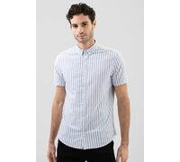 ENORSIA Stripe Short Sleeve Oxfrod Shirt - XL - Blue Stripe - 100% Cotton Oxford