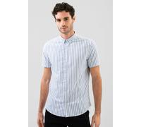 ENORSIA Stripe Short Sleeve Oxfrod Shirt - XXL - Blue Stripe - 100% Cotton Oxford