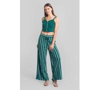 Enorsia Striped Flare Pant With Strappy Top Set In Green Green