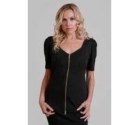 Enorsia Sweetheart Zip Details Jersey Tops In Black Black