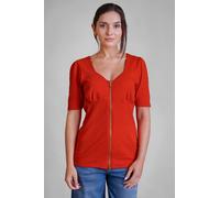 Enorsia Sweetheart Zip Details Jersey Tops In Red Red