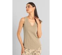 Enorsia Textured Sleeveless V-Neck Tank Top In Khaki Khaki