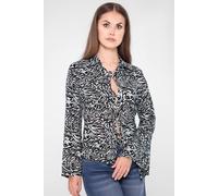 Enorsia Tie Open Front Viscose Blouse In Black Black