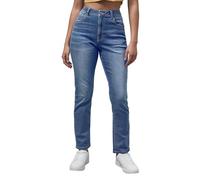 Enorsia Women High Waist Straight Leg Jeans - Soft Cotton-Rich Fabric, Faded Blue Denim Wash with Mild Whiskering, Branded Button with Zip Fly Closure (UK, Numeric, 12, Regular, Regular, Deep Blue)