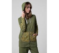 ENORSIA Women Longline Zip Front Hoodie - 10 - Green - 92% Cotton, 8% Elastane