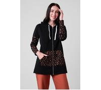 ENORSIA Women Longline Zip Front Hoodie - 16 - Black - 92% Cotton, 8% Elastane