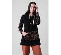 ENORSIA Women Longline Zip Front Hoodie - 8 - Black - 92% Cotton, 8% Elastane