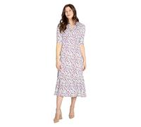 Enorsia Women’s Floral Maxi Dress - Lightweight A-Line Ditsy Floral Tiered Design with Split Neck and Three-Quarter Sleeves, Elegant Flowy Long Dress for Casual Outings and Special Events, 12 UK Size