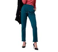 Enorsia Women’s Jersey Tapered Trousers with Elasticated Waist - Adjustable Drawcord, Side Pockets, Pleat Waist Detail, Roll-Up Hem - Comfortable Cotton Lounge Pants for Daily Wear - Green, 14 UK Size