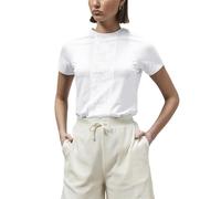 Enorsia Women’s Patch Print Raglan T-Shirt - Slim Fit Short Sleeve Crew Neck Tee with Zigzag Stitching - Soft Cotton Stretch Casual Everyday Top in White, 10