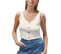 Enorsia Women’s Ribbed Button Front Tank Top - Slim Fit Cropped Vest with Scoop Neckline & Raw Edge Detail - Stretch Cotton Rib Sleeveless Summer Top in Cream, 10