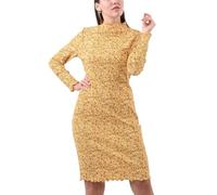 Enorsia Women’s Ribbed Crepe Midi Floral Bodycon Dress - Long Sleeve Lettuce Hem Slim Fit Casual Party Dress - Soft Stretchy Cotton Blend Dresses for Women in Yellow, 12