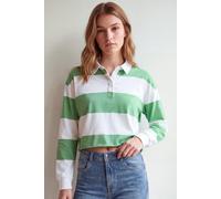 Enorsia Women’S Stripe Cropped Rugby Top | In Green Green