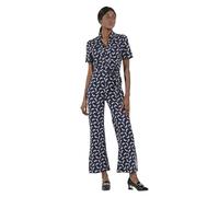 Enorsia Women Zip Through Wide Leg Jumpsuit Collared Neck and Short Sleeves, The Versatile Jumpsuit With Real Comfort - Blue, 14