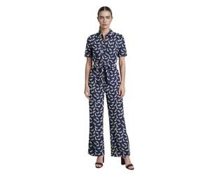 Enorsia Women Zip Through Wide Leg Jumpsuit Collared Neck and Short Sleeves, The Versatile Jumpsuit With Real Comfort - Blue, 14
