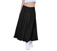 Enorsia Womens A-Line Front Button Through Skirt with Front Drapey and Comfortable Fabric, High Fashion Button Details, Long Length and Soft Cotton Fabric (12, Black)